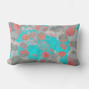 Coussin Rectangle Art bleu rouge romantique floral / motif de fleurs