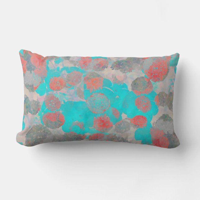 Coussin Rectangle Art bleu rouge romantique floral / motif de fleurs (Recto)