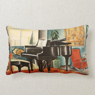 Coussin Rectangle Art coloré vintage d'annonce d'instrument de pian
