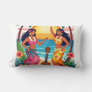 Coussin Rectangle Art de danse tropicale de plage de coucher de sole