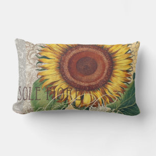 Coussin Rectangle Art de fleur de damas vintage tournesol