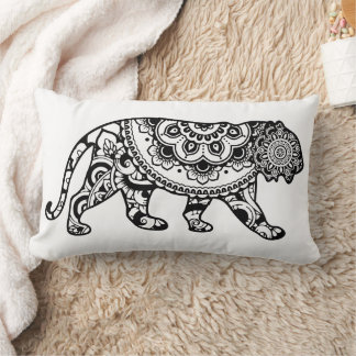 Coussin Rectangle Art de lion au henné noir et blanc