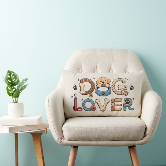 Coussin Rectangle Art de mots pour amateur de chiens (Chaise)