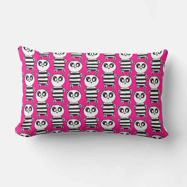 Coussin Rectangle Art de panda noir et blanc ludique (Recto)