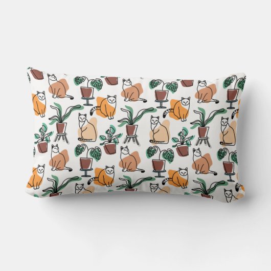 Coussin Rectangle Art de trait dessin chats et fleurs (Verso)