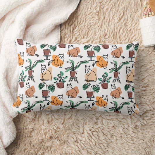 Coussin Rectangle Art de trait dessin chats et fleurs (Couverture)