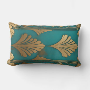 Coussin Rectangle Art Déco en bleu et or