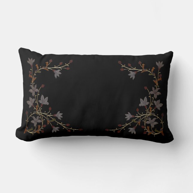 Coussin Rectangle Art Deco Flowers On Black (Recto)
