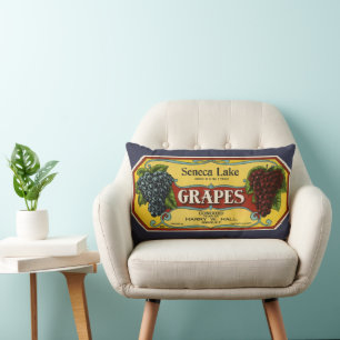 Coussin Rectangle Art d'étiquette de caisse de fruits vintage, raisi