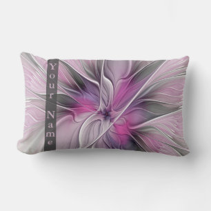 Coussin Rectangle Art floral abstrait moderne Fleur Rose Gris Nom