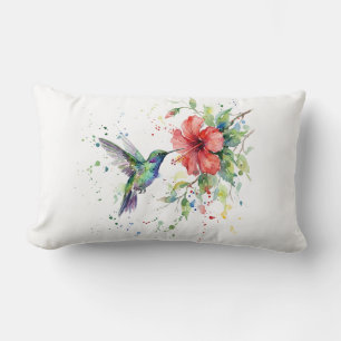 Coussin Rectangle Art floral aquarelle de colibri coloré de la natur