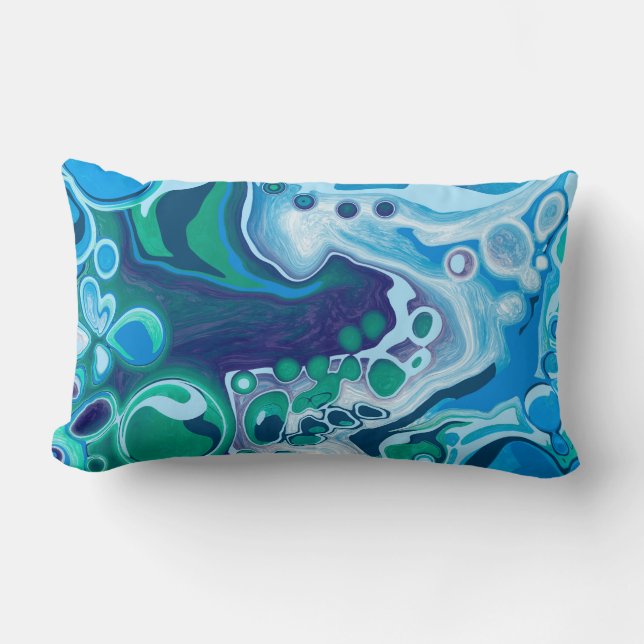 Coussin Rectangle Art fluo en marbre bleu et vert (Recto)