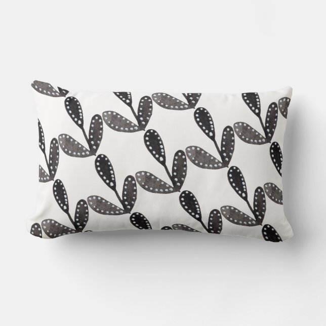 Coussin Rectangle Art folklorique à l'aquarelle Feuilles noires (Recto)