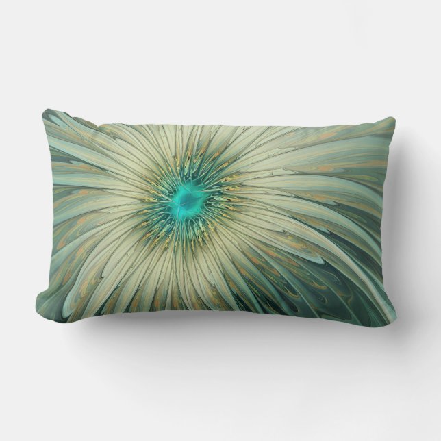 Coussin Rectangle Art fractal de fleurs de fantaisie vert sauge abst (Recto)