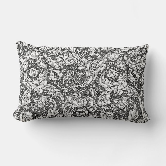 Coussin Rectangle Art Nouveau Acanthus Feuilles et Fleurs, Gris (Recto)
