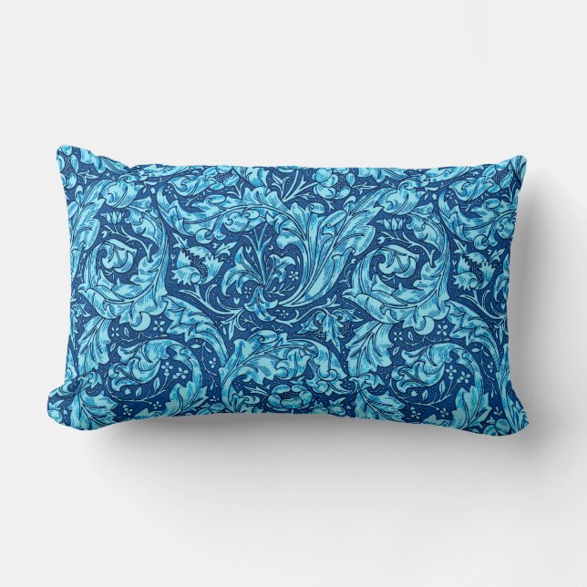 Coussin Rectangle Art Nouveau Acanthus Feuilles et Fleurs, Sky Blue (Recto)