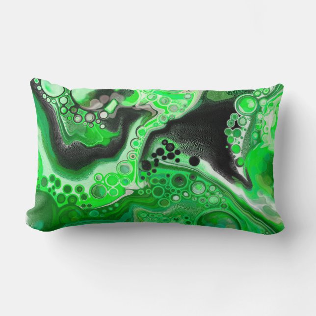 Coussin Rectangle Art numérique vert en marbre fluide (Recto)