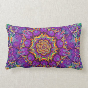 Coussin Rectangle Art pourpre de kaléidoscope d'arc-en-ciel de fleur
