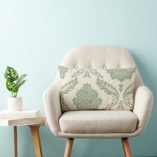 Coussin Rectangle Art Rococo Damassé I 2 voies Crème et Vert