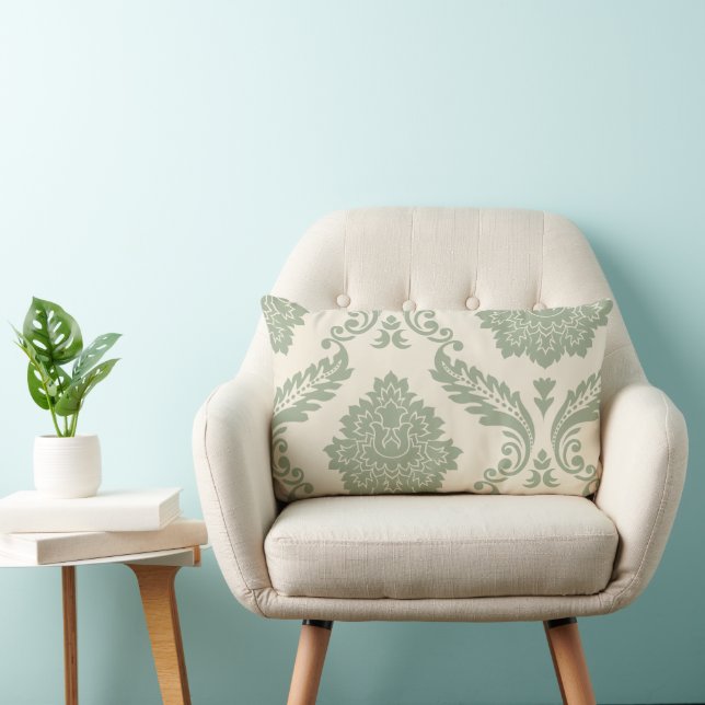 Coussin Rectangle Art Rococo Damassé I 2 voies Crème et Vert (Chaise)
