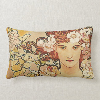 Coussin Rectangle Art rose Nouveau Alphonse Mucha de fleurs
