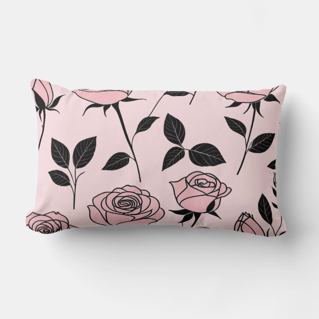 Coussin Rectangle Art rose rose et noir (Recto)