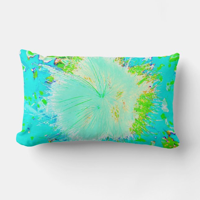 Coussin Rectangle Asclépiade Psychedelique Aqua et Vert Citron (Recto)