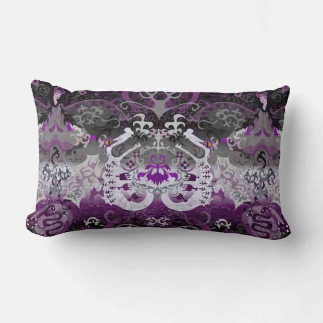 Coussin Rectangle Asexuel Dragon Damask - Ace Pride couleurs drapeau (Recto)