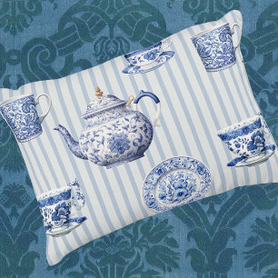 Coussin Rectangle Assiettes bleues et blanches de style chinoiserie