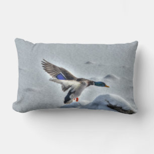 Coussin Rectangle Atterrissage de Mallard Duck Drake Photo de la fau