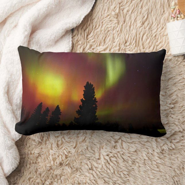 Coussin Rectangle Aurora boréale et arbres (Couverture)