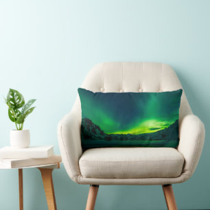 Coussin Rectangle Aurora Borealis Northern lights Forêt forestière