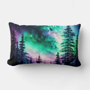 Coussin Rectangle Aurore Boréale Céleste Lumières du Nord Vives