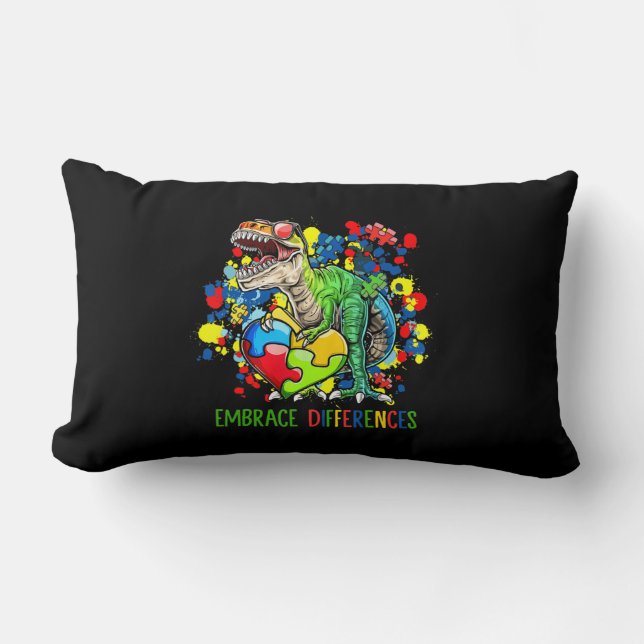 Coussin Rectangle Autisme Accepter les différences Dinosaur T-Rex en (Recto)