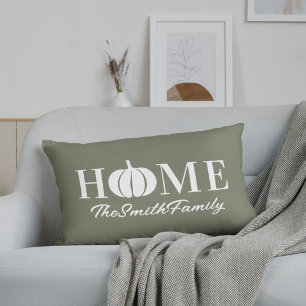 Coussin Rectangle Automne Nom de famille Citrouille Blanche Sage