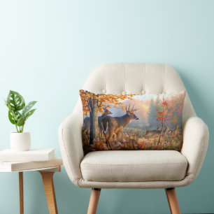 Coussin Rectangle Autumn Deer Bucks n Do Forest Meadow