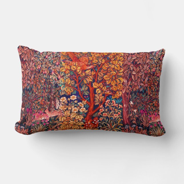 Coussin Rectangle AUTUMN FOREST ANIMALS Haricots, faisan, Floral rou (Recto)