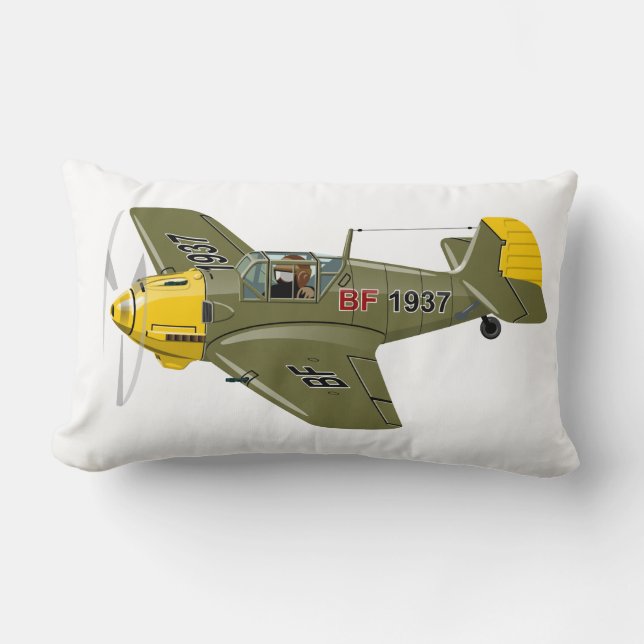 Coussin Rectangle Avion de chasseur rétro-dessiné (Recto)