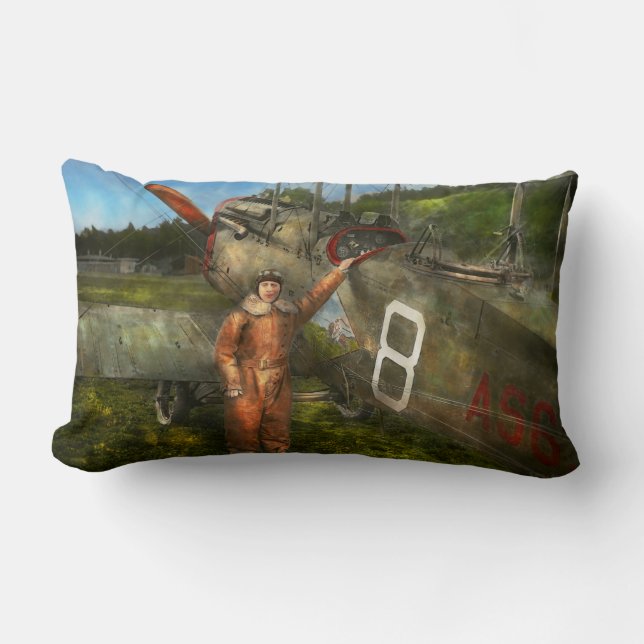 Coussin Rectangle Avion - Premier vol transaméricain avec une escale (Recto)