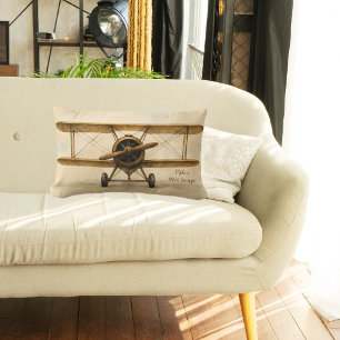 Coussin Rectangle Avion Vintage Ancien Biplan Aviation Anniversaire