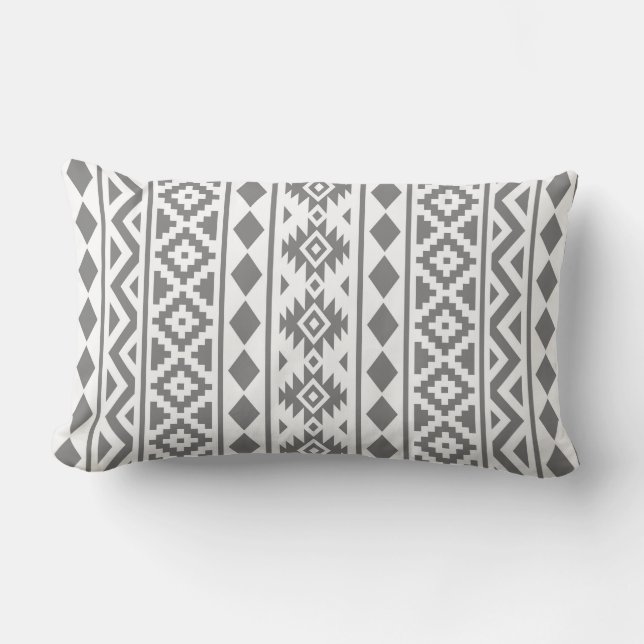 Coussin Rectangle Aztec Essence Motif III Gris sur blanc (Recto)