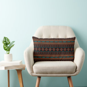 Coussin Rectangle Aztec Rusts Turquoise Noir Motifs mélangés Motif