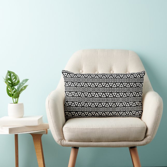 Coussin Rectangle Aztec Triangles+Motif Carré blanc sur noir (Chaise)