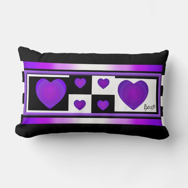 Coussin Rectangle B&W Purple Hearts Beating (Recto)