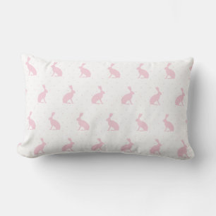 Coussin Rectangle Baby Pink lapins debout et Motif Pois.