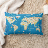 Coussin Rectangle Badine la carte du monde avec des animaux (Couverture)
