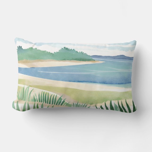 Coussin Rectangle Baie d'herbe de plage | Océan côtier mer aquarelle (Recto)