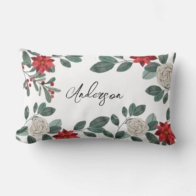 Coussin Rectangle Baies de verdure de Noël  (Recto)