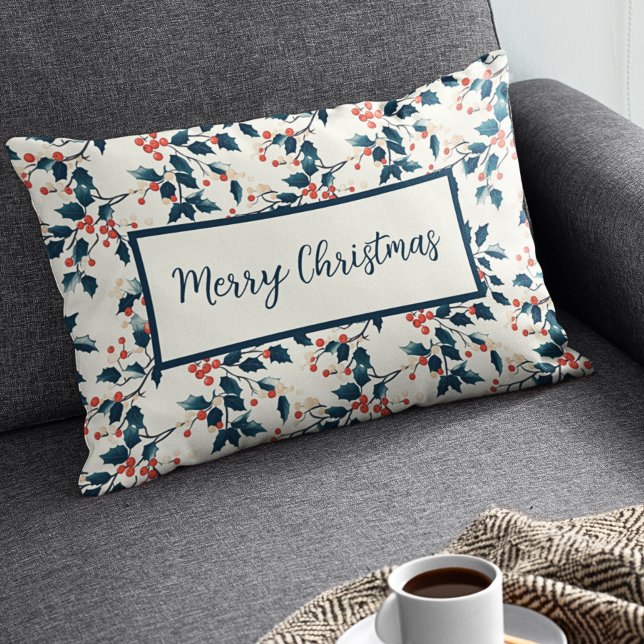 Coussin Rectangle Baies rouges et vertes classiques Noël (Créateur téléchargé)