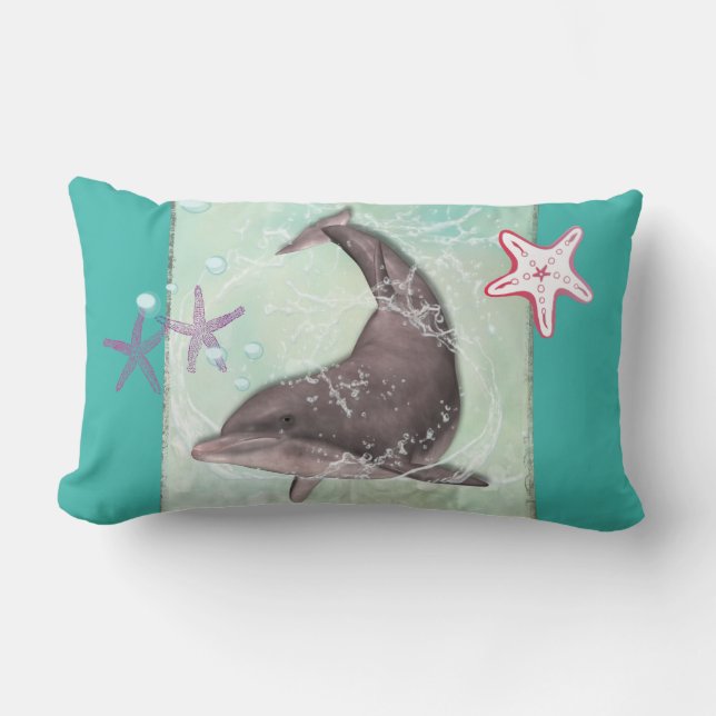Coussin Rectangle Baignade dans le dauphin en eau verte Cool (Recto)